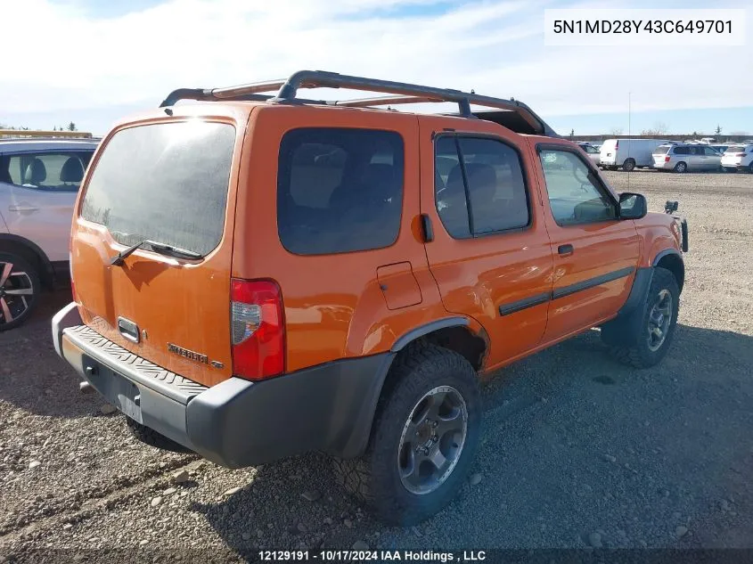 2003 Nissan Xterra Se S/C VIN: 5N1MD28Y43C649701 Lot: 12129191