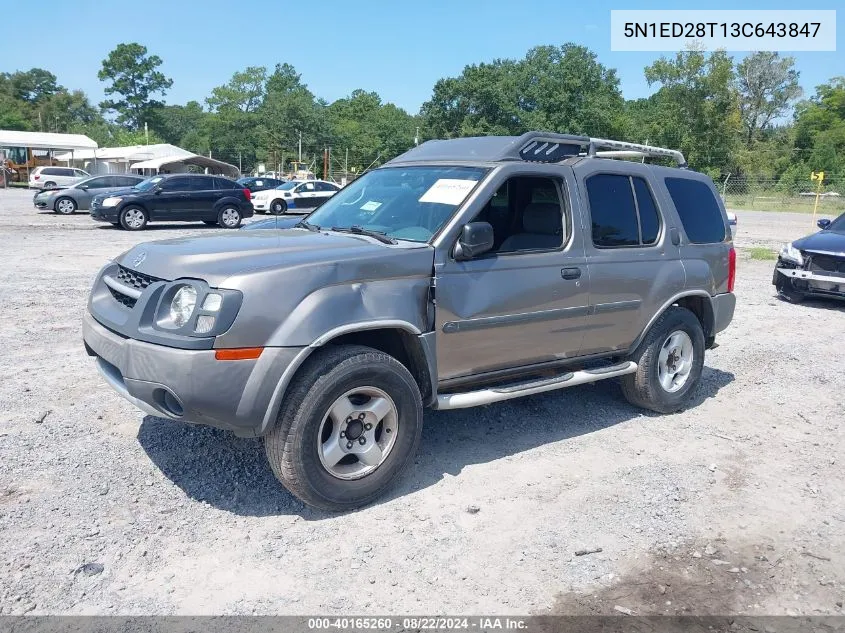 2003 Nissan Xterra Xe VIN: 5N1ED28T13C643847 Lot: 40165260