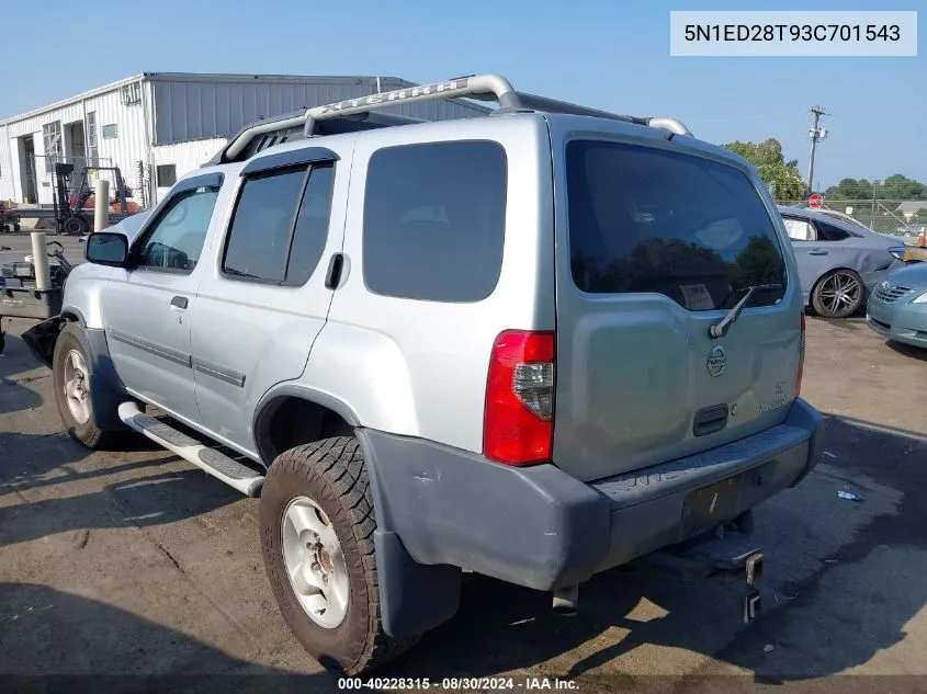 2003 Nissan Xterra Xe VIN: 5N1ED28T93C701543 Lot: 40228315