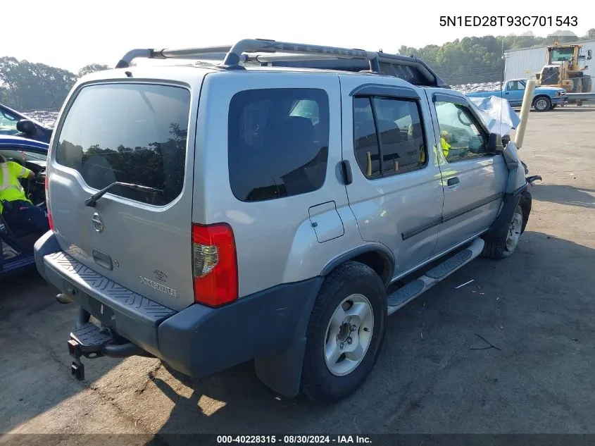 2003 Nissan Xterra Xe VIN: 5N1ED28T93C701543 Lot: 40228315