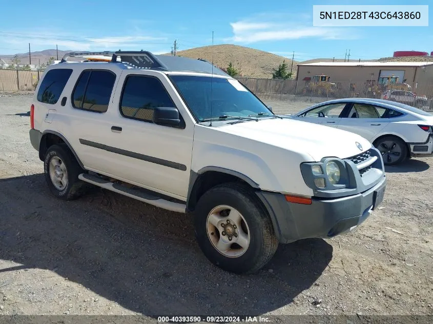 2003 Nissan Xterra Xe VIN: 5N1ED28T43C643860 Lot: 40393590