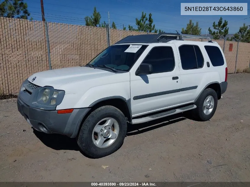 2003 Nissan Xterra Xe VIN: 5N1ED28T43C643860 Lot: 40393590