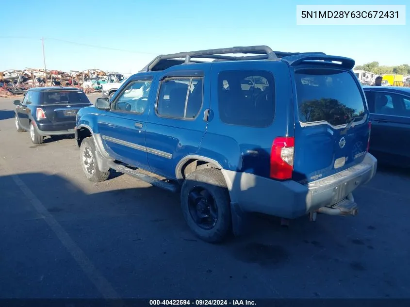 2003 Nissan Xterra Se S/C VIN: 5N1MD28Y63C672431 Lot: 40422594