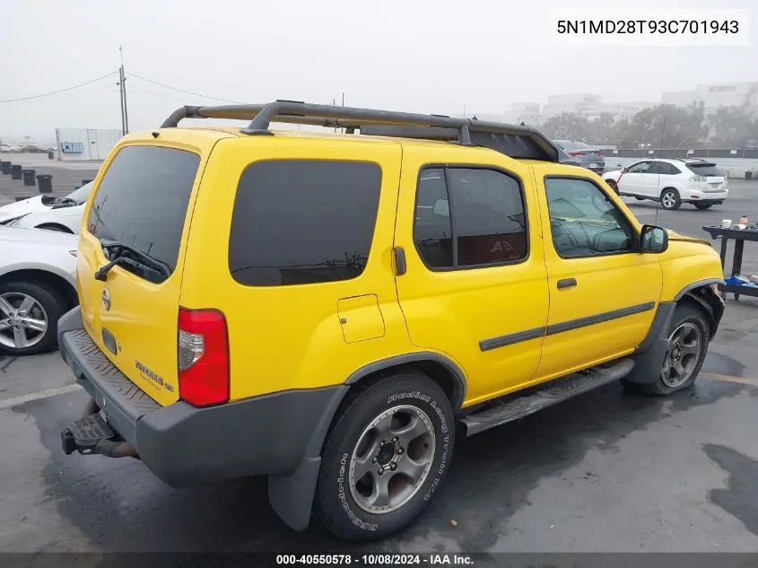 2003 Nissan Xterra Se S/C VIN: 5N1MD28T93C701943 Lot: 40550578