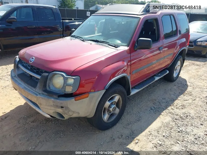 2003 Nissan Xterra Xe VIN: 5N1ED28T33C648418 Lot: 40604314