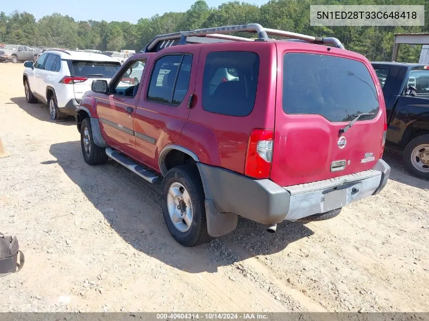 2003 Nissan Xterra Xe VIN: 5N1ED28T33C648418 Lot: 40604314