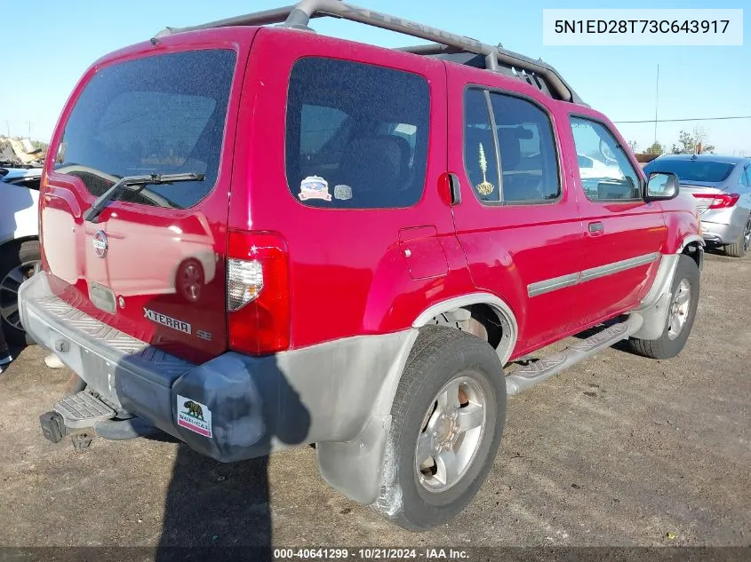 2003 Nissan Xterra Xe/Se VIN: 5N1ED28T73C643917 Lot: 40641299