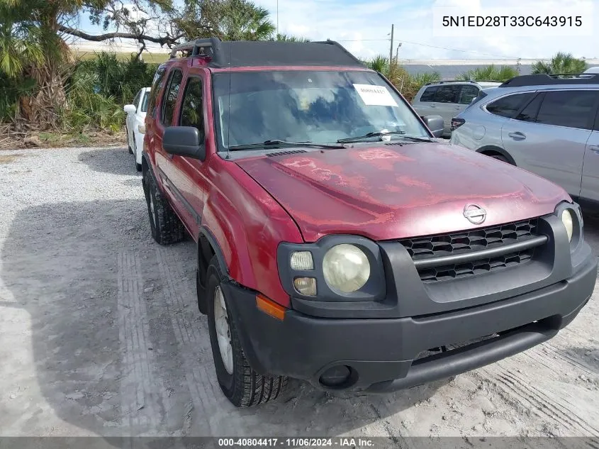 2003 Nissan Xterra Xe VIN: 5N1ED28T33C643915 Lot: 40804417