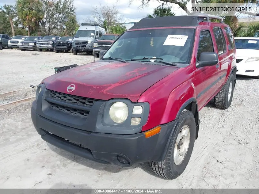 2003 Nissan Xterra Xe VIN: 5N1ED28T33C643915 Lot: 40804417