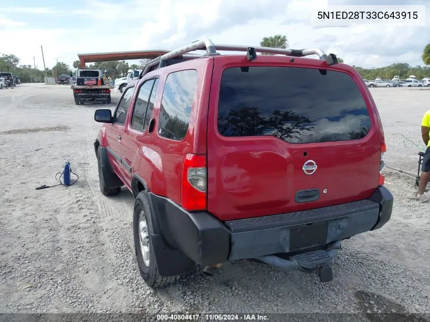 2003 Nissan Xterra Xe VIN: 5N1ED28T33C643915 Lot: 40804417