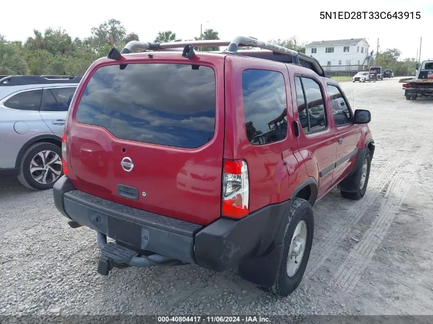 2003 Nissan Xterra Xe VIN: 5N1ED28T33C643915 Lot: 40804417