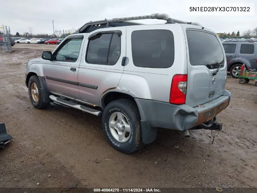 2003 Nissan Xterra Xe VIN: 5N1ED28YX3C701322 Lot: 40864270