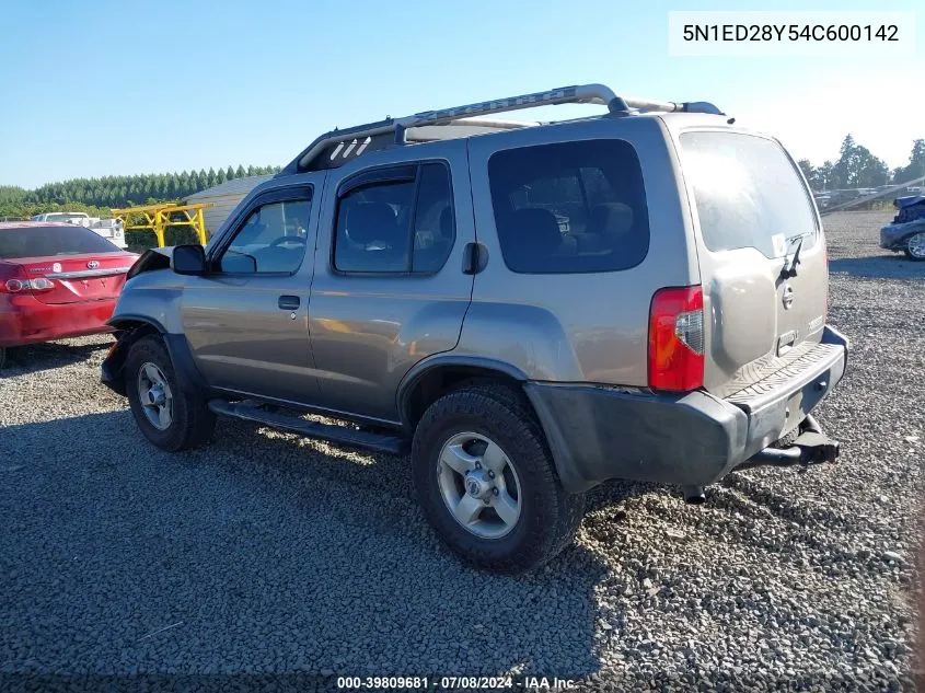 2004 Nissan Xterra Xe VIN: 5N1ED28Y54C600142 Lot: 39809681