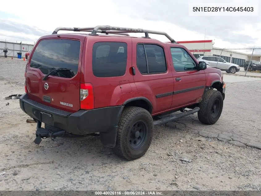 2004 Nissan Xterra Xe VIN: 5N1ED28Y14C645403 Lot: 40026116