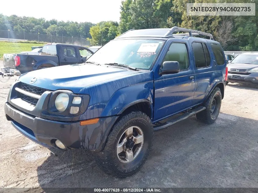 2004 Nissan Xterra Xe VIN: 5N1ED28Y94C602735 Lot: 40077628