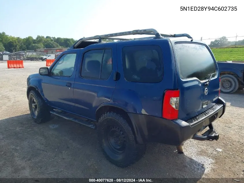 2004 Nissan Xterra Xe VIN: 5N1ED28Y94C602735 Lot: 40077628