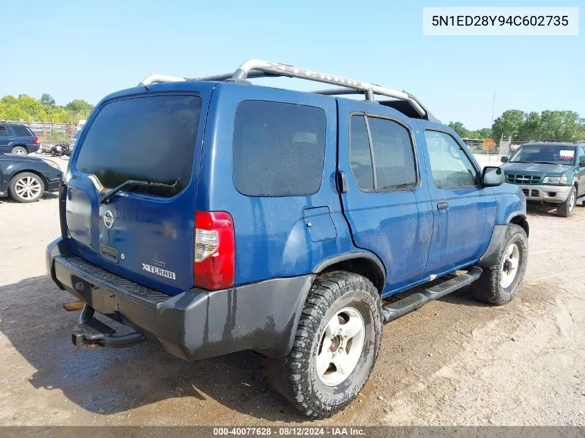 2004 Nissan Xterra Xe VIN: 5N1ED28Y94C602735 Lot: 40077628