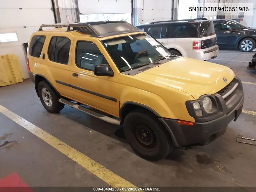 2004 Nissan Xterra Xe VIN: 5N1ED28T94C651986 Lot: 40404230