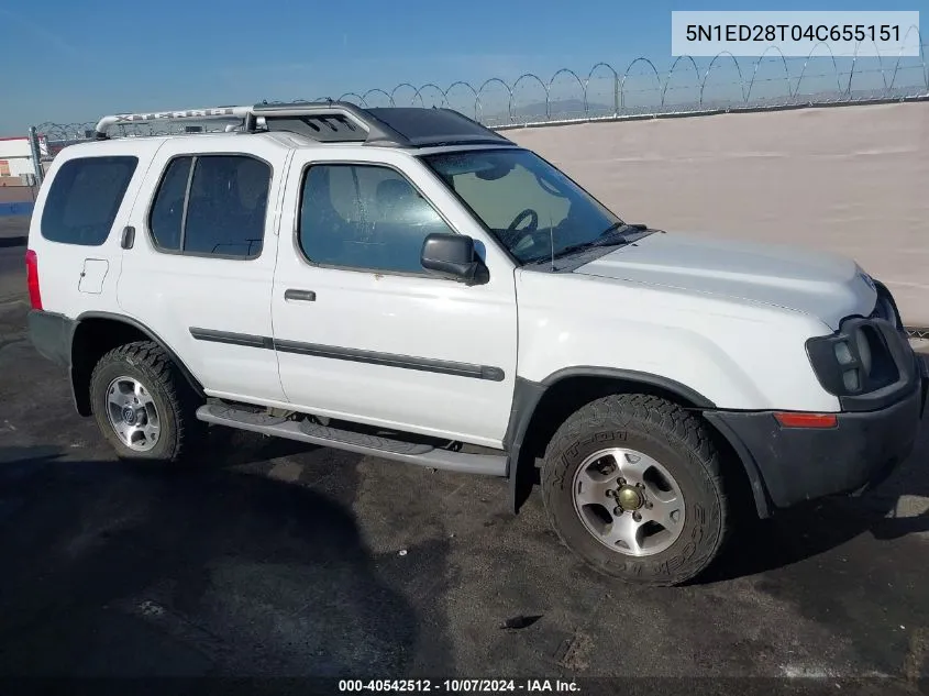 2004 Nissan Xterra Xe VIN: 5N1ED28T04C655151 Lot: 40542512