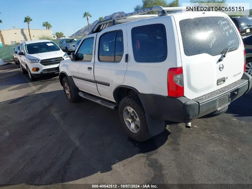 2004 Nissan Xterra Xe VIN: 5N1ED28T04C655151 Lot: 40542512