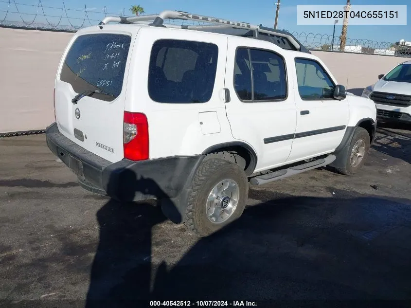 2004 Nissan Xterra Xe VIN: 5N1ED28T04C655151 Lot: 40542512