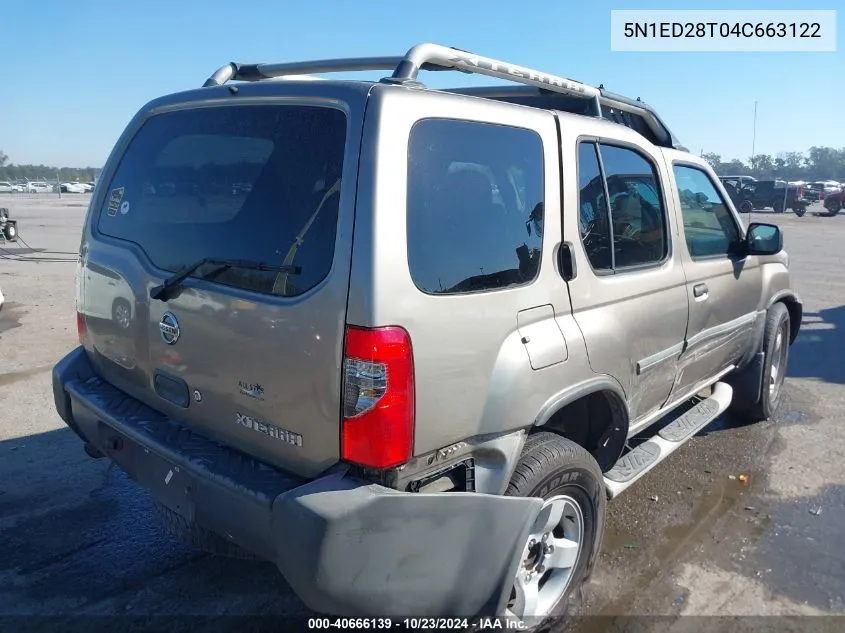 2004 Nissan Xterra Xe VIN: 5N1ED28T04C663122 Lot: 40666139