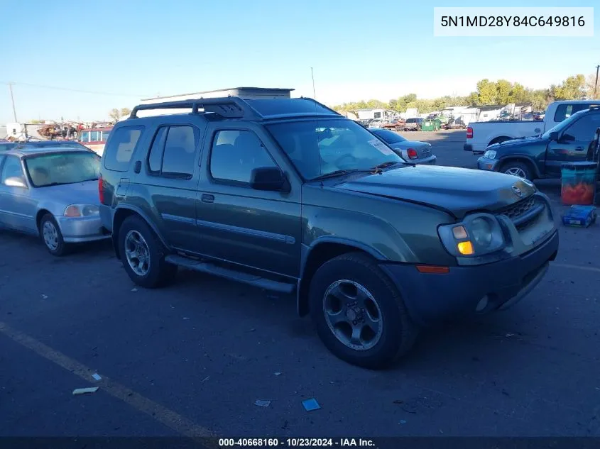 2004 Nissan Xterra Se S/C VIN: 5N1MD28Y84C649816 Lot: 40668160