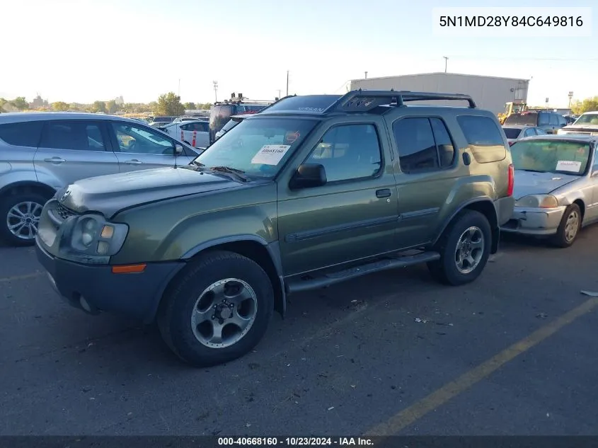 2004 Nissan Xterra Se S/C VIN: 5N1MD28Y84C649816 Lot: 40668160