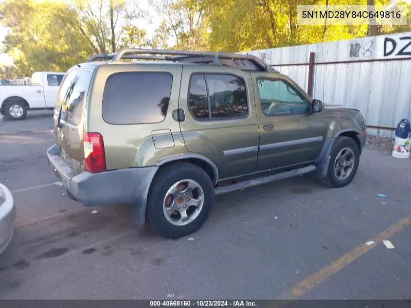 2004 Nissan Xterra Se S/C VIN: 5N1MD28Y84C649816 Lot: 40668160