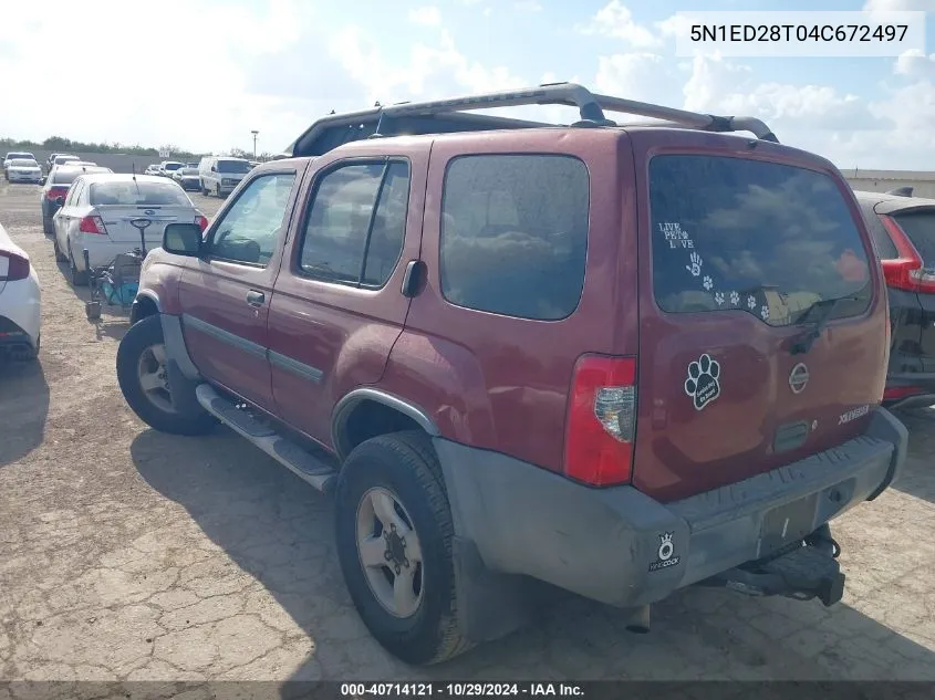 2004 Nissan Xterra Xe VIN: 5N1ED28T04C672497 Lot: 40714121