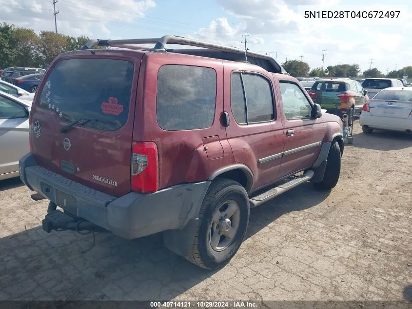 2004 Nissan Xterra Xe VIN: 5N1ED28T04C672497 Lot: 40714121