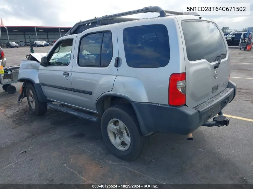 2004 Nissan Xterra Xe VIN: 5N1ED28T64C671502 Lot: 40725524