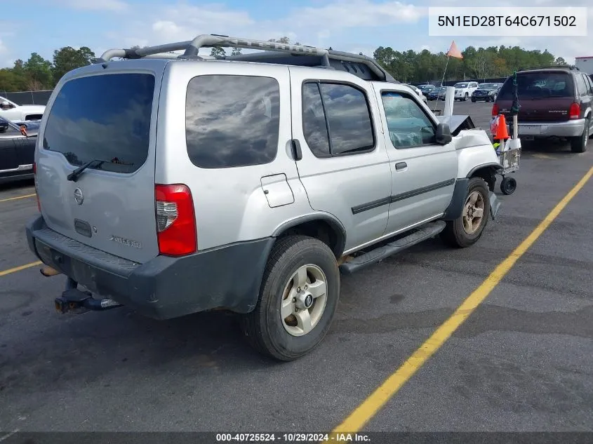 2004 Nissan Xterra Xe VIN: 5N1ED28T64C671502 Lot: 40725524