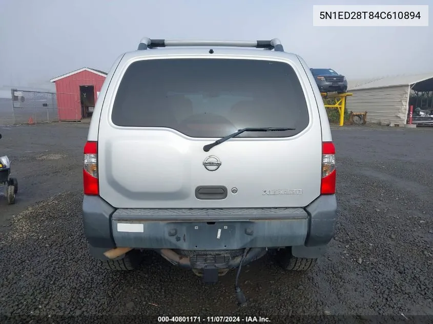 2004 Nissan Xterra Xe VIN: 5N1ED28T84C610894 Lot: 40801171