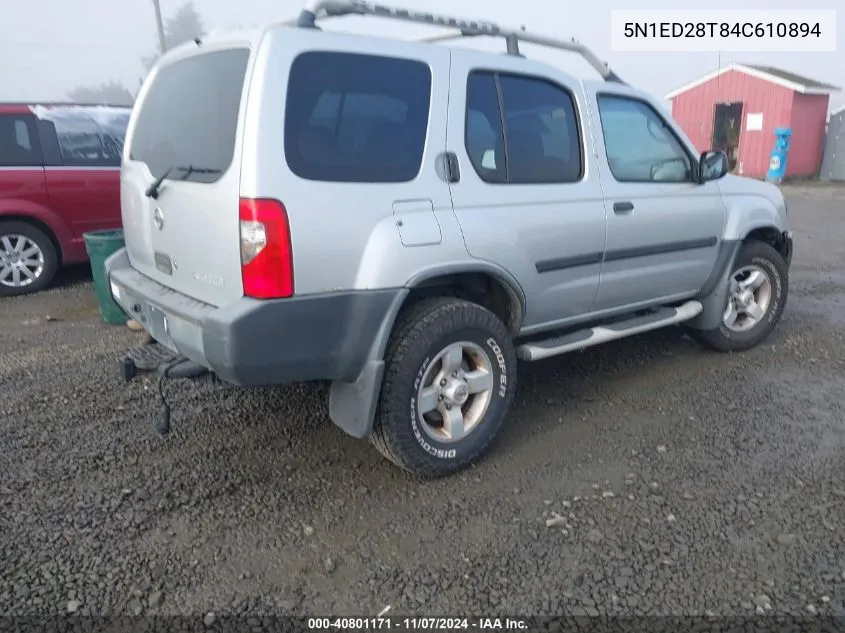 2004 Nissan Xterra Xe VIN: 5N1ED28T84C610894 Lot: 40801171