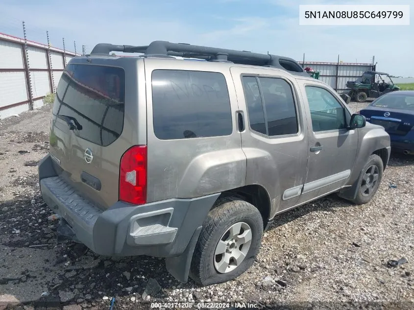 2005 Nissan Xterra S VIN: 5N1AN08U85C649799 Lot: 40171208