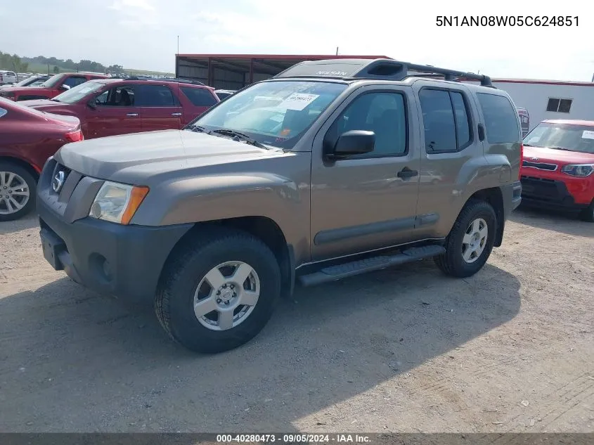 2005 Nissan Xterra S VIN: 5N1AN08W05C624851 Lot: 40280473