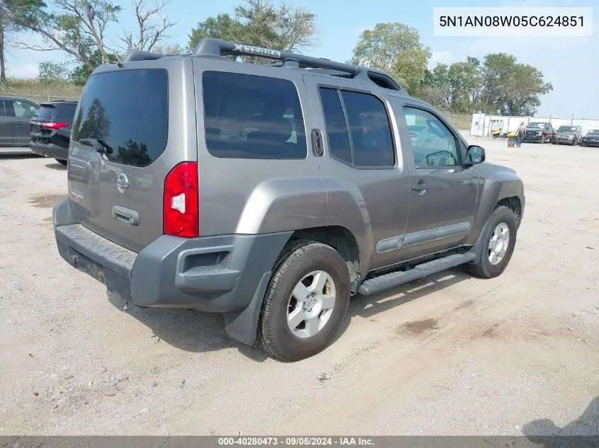 2005 Nissan Xterra S VIN: 5N1AN08W05C624851 Lot: 40280473