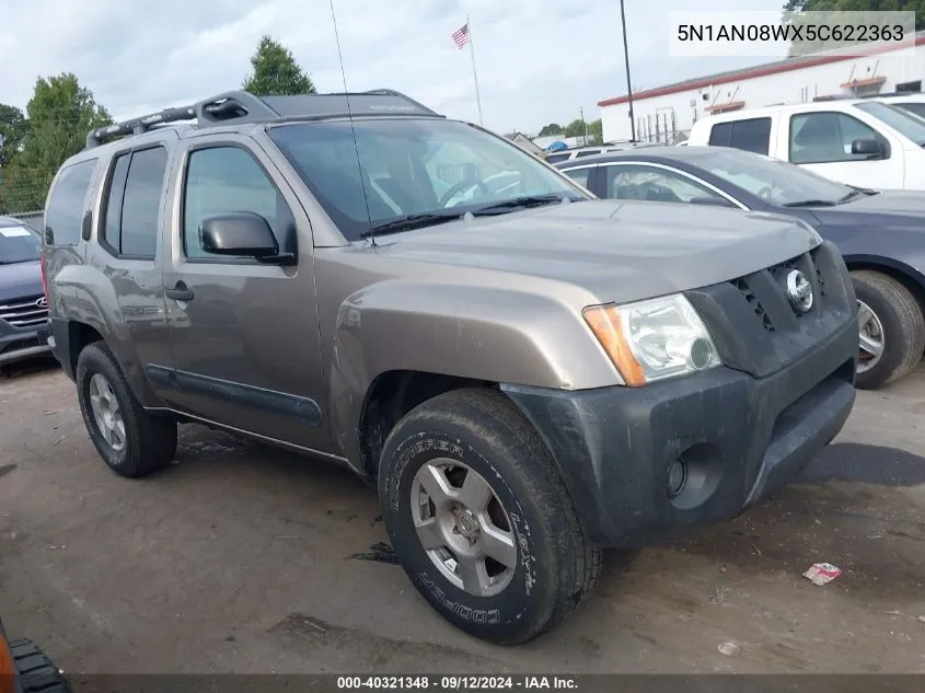 2005 Nissan Xterra S VIN: 5N1AN08WX5C622363 Lot: 40321348