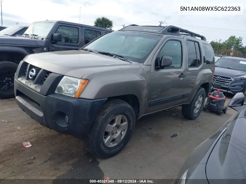 2005 Nissan Xterra S VIN: 5N1AN08WX5C622363 Lot: 40321348