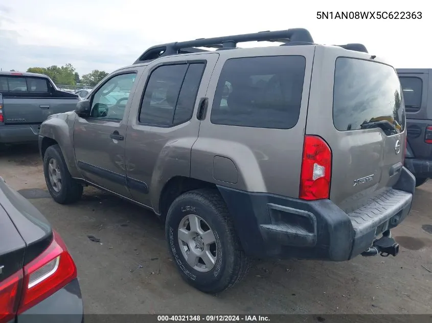 2005 Nissan Xterra S VIN: 5N1AN08WX5C622363 Lot: 40321348