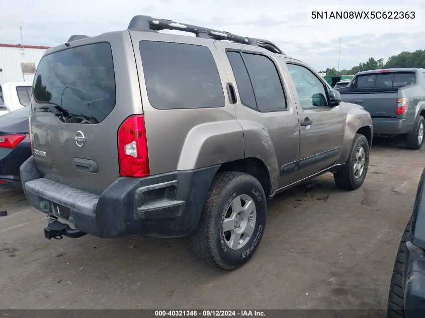 2005 Nissan Xterra S VIN: 5N1AN08WX5C622363 Lot: 40321348