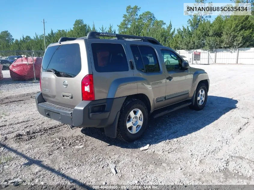 2005 Nissan Xterra S VIN: 5N1AN08U85C635434 Lot: 40455905