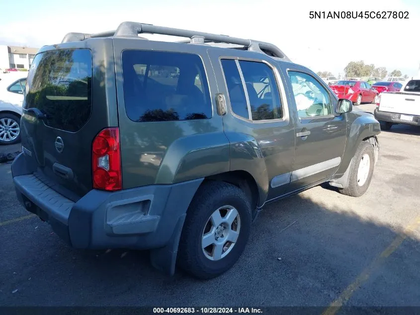 2005 Nissan Xterra S VIN: 5N1AN08U45C627802 Lot: 40692683