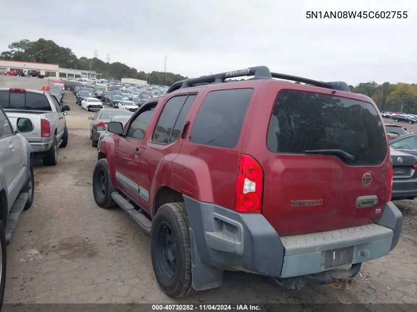 2005 Nissan Xterra Se VIN: 5N1AN08W45C602755 Lot: 40730282