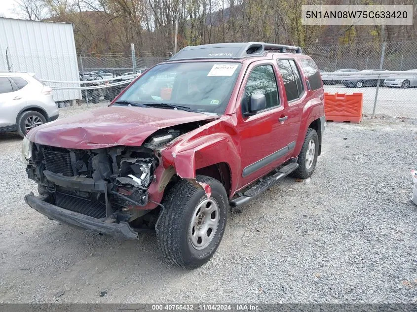 2005 Nissan Xterra S VIN: 5N1AN08W75C633420 Lot: 40755432