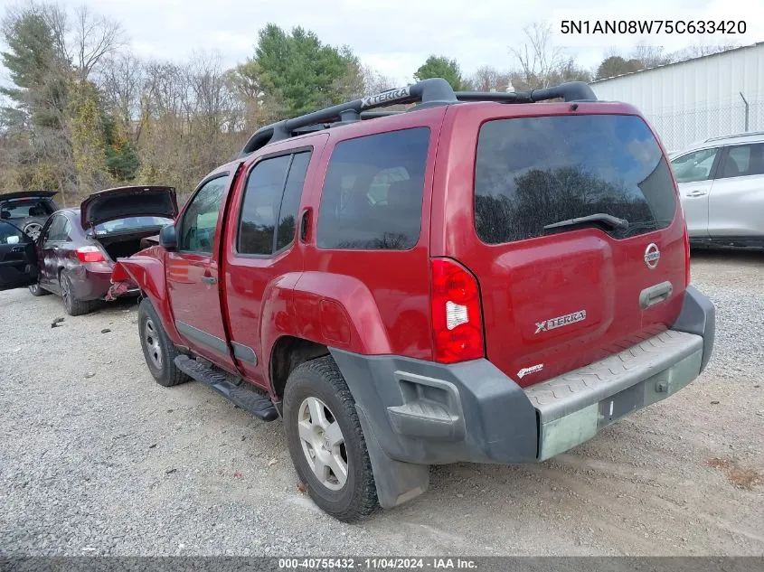 2005 Nissan Xterra S VIN: 5N1AN08W75C633420 Lot: 40755432