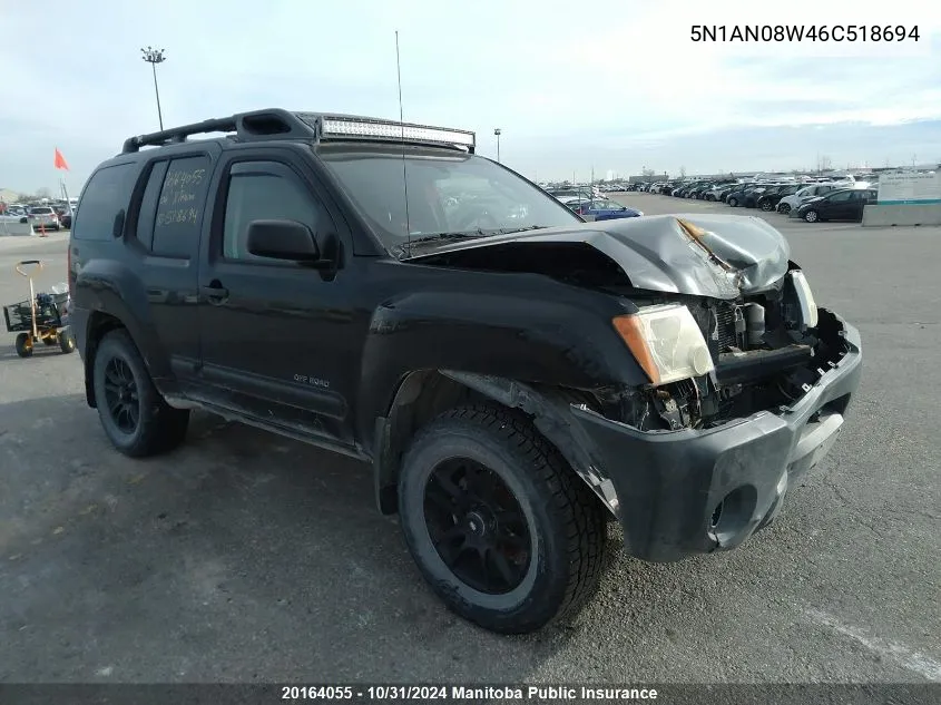 2006 Nissan Xterra S VIN: 5N1AN08W46C518694 Lot: 20164055