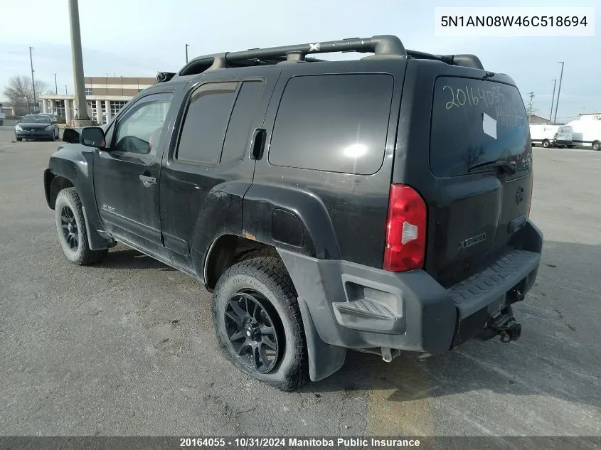 2006 Nissan Xterra S VIN: 5N1AN08W46C518694 Lot: 20164055