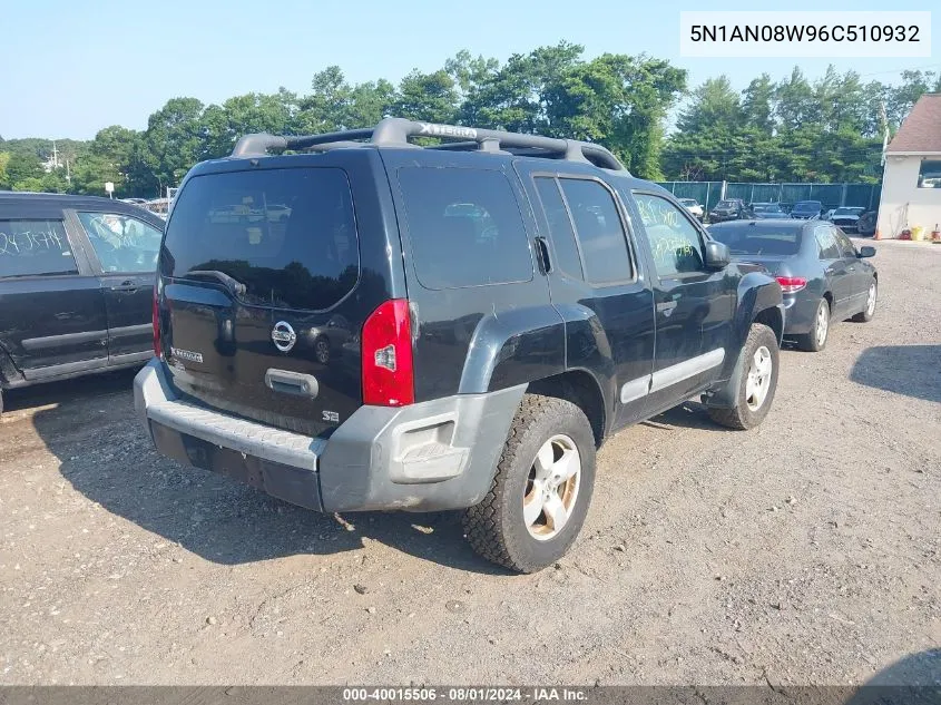 2006 Nissan Xterra Se VIN: 5N1AN08W96C510932 Lot: 40015506